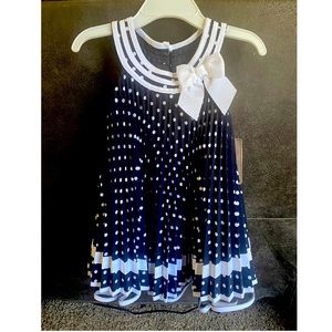 Bonnie Baby Navy Blue Dress with White Polka Dots, Size 18 months
